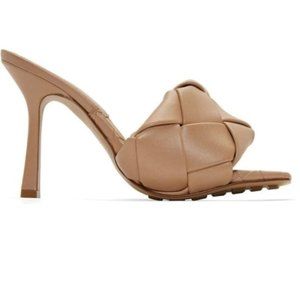 Square open toe woven leather mule, 7.5